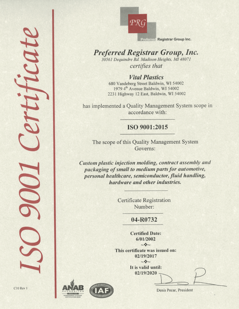 Vital ISO Certification Vital Plastics